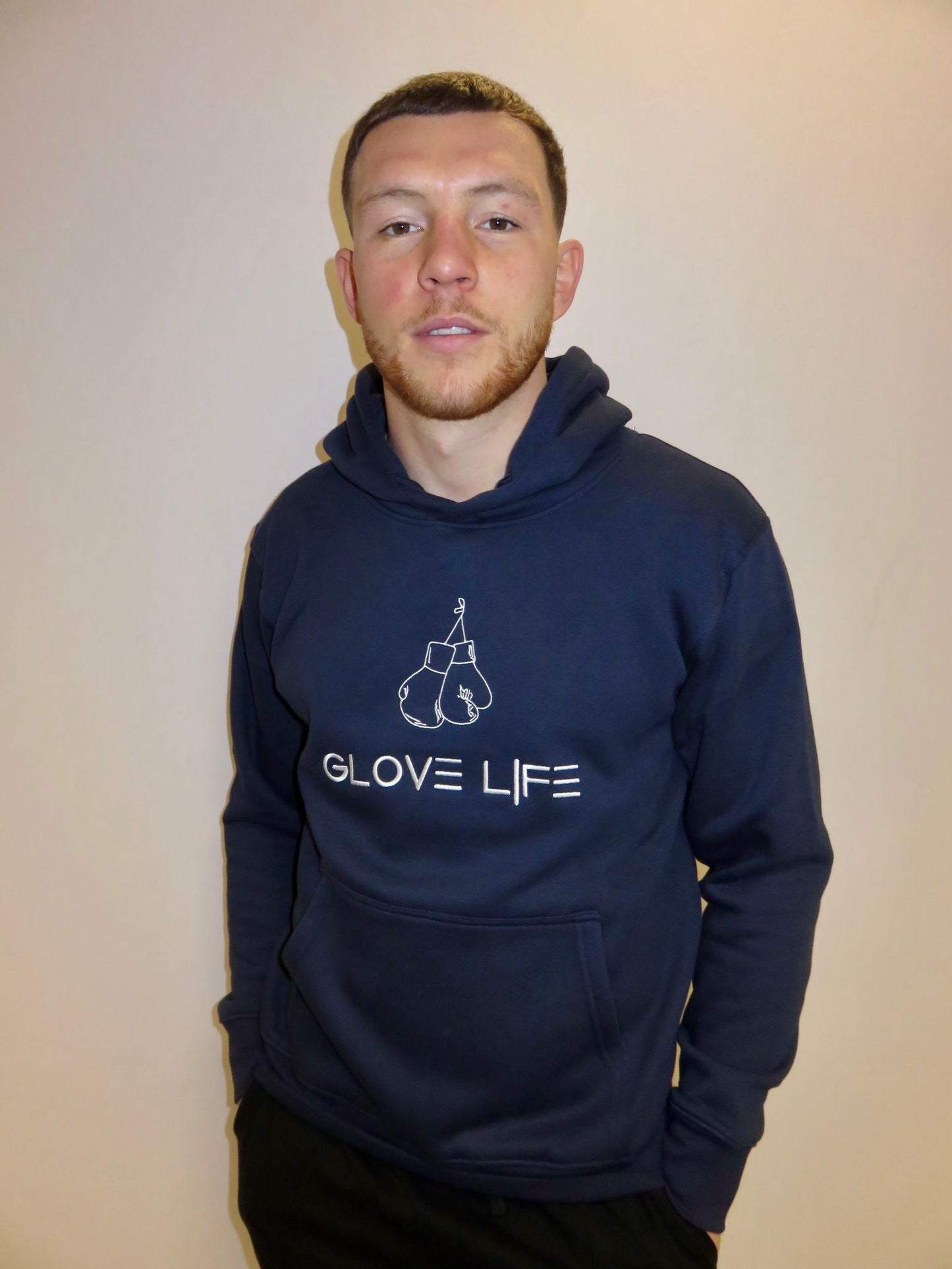 Glove Life Fleece Lined Hoodie, Embroidered Logo-Navy Blue