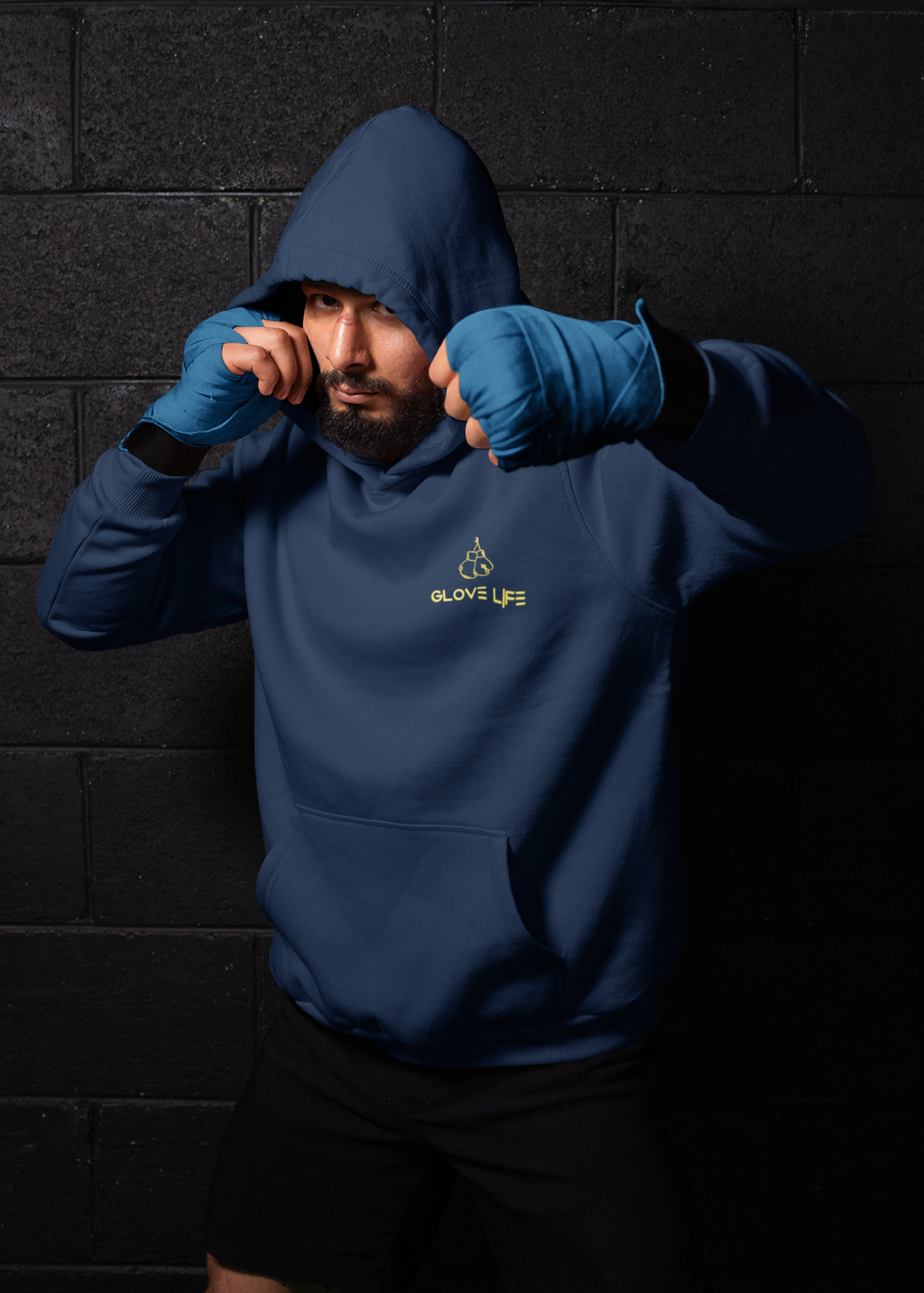 Glove Life Fleece Lined Hoodie, Left Chest Screen Printed Logo-Navy Blue