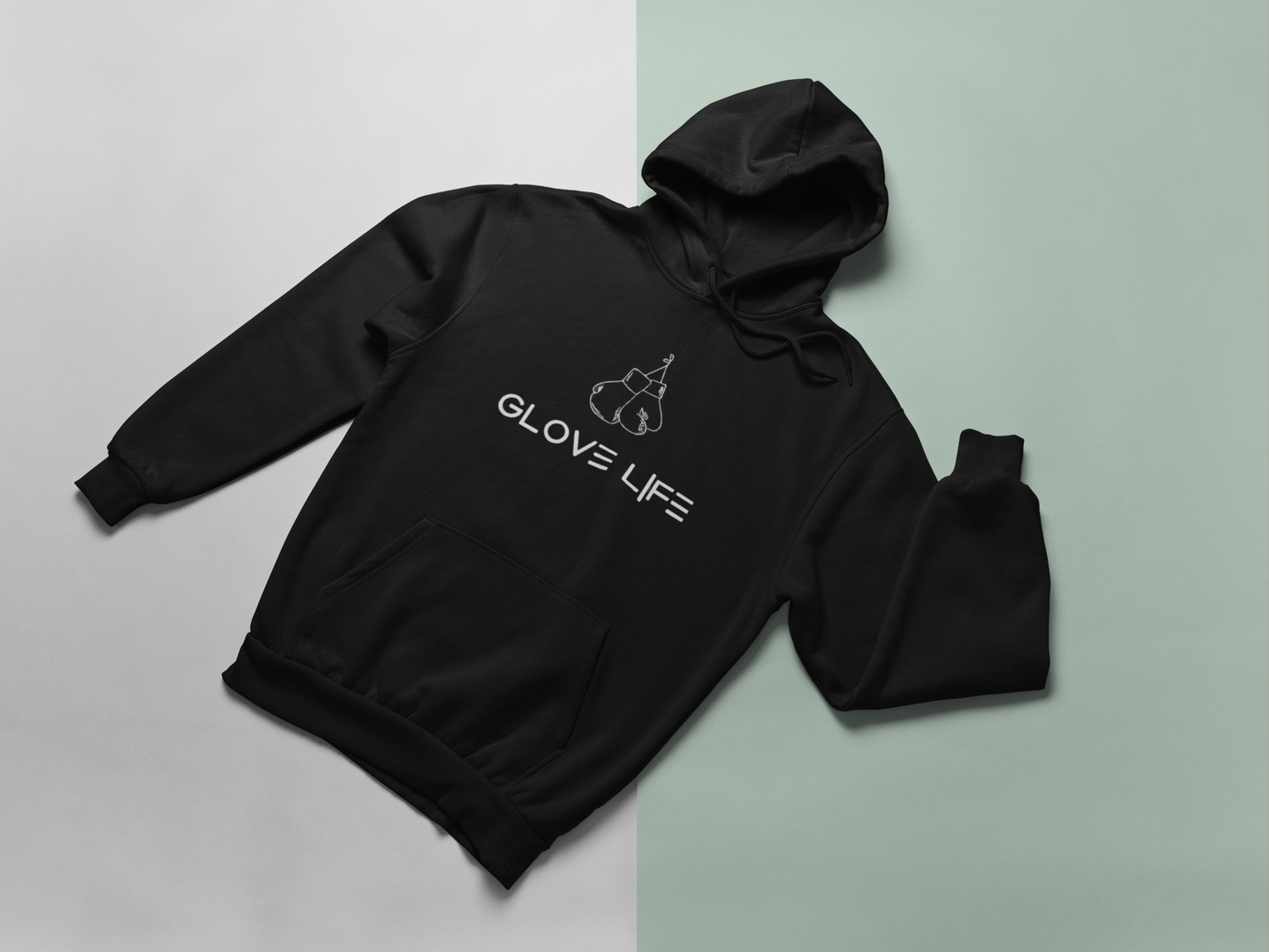 Glove Life Fleece Lined Hoodie, Mid Chest Screen Printed Logo-Black
