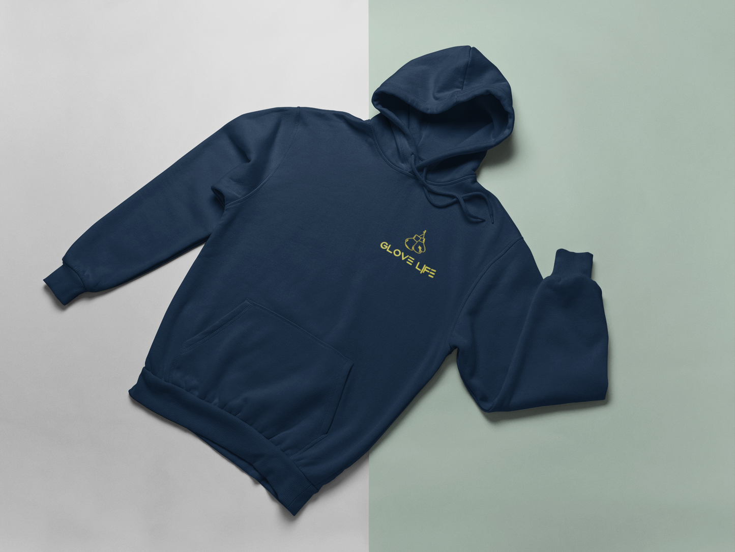 Glove Life Fleece Lined Hoodie, Left Chest Screen Printed Logo-Navy Blue