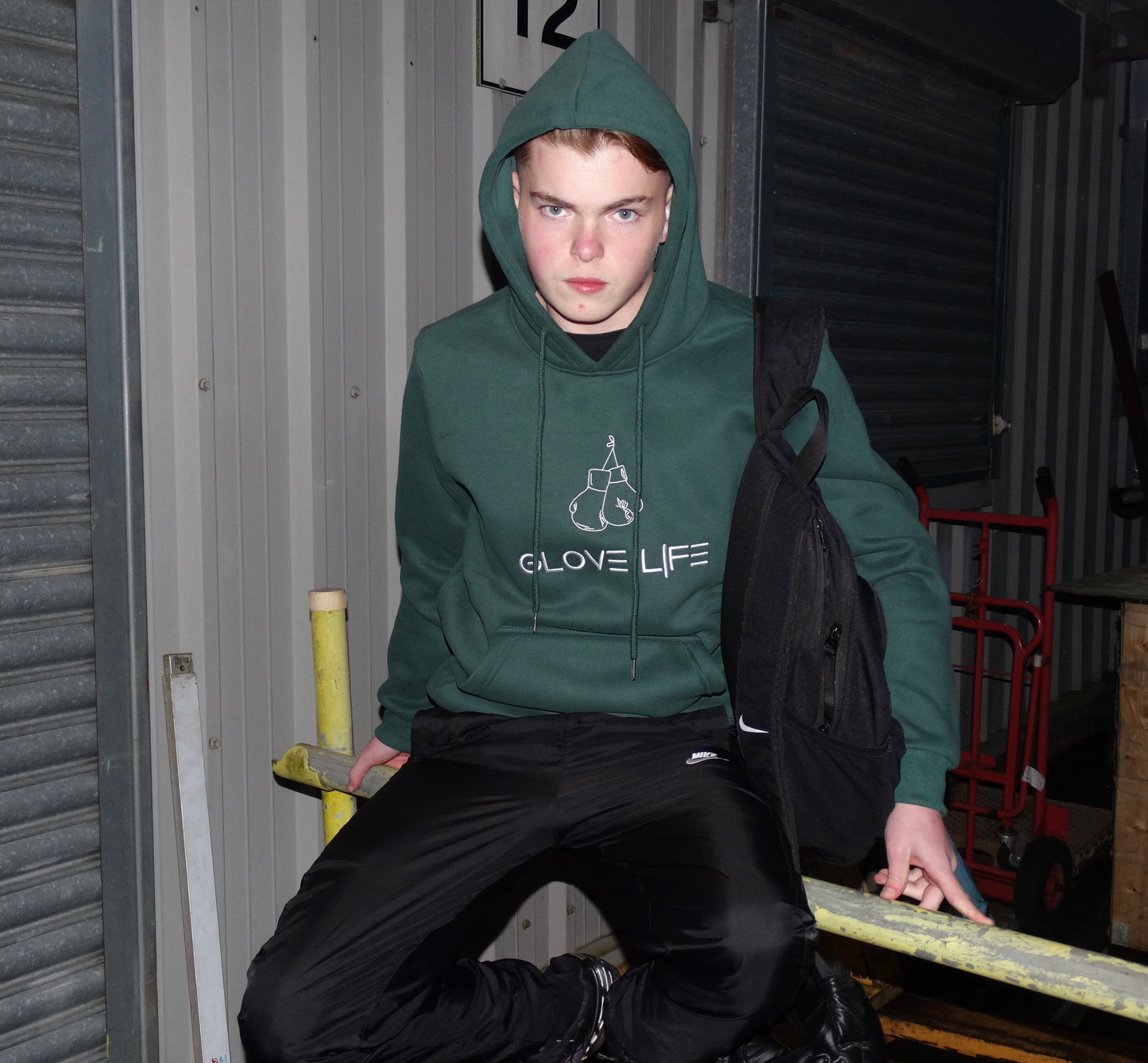 Glove Life 100% Cotton Hoodie. Embroidered Logo-Green