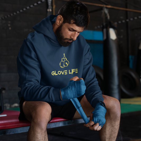 Glove Life 100% Cotton Hoodie Mid Chest Screen Printed Logo-Navy Blue